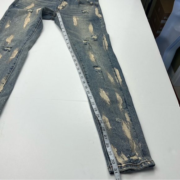 Off-White Distressed Paint Splattered Diagonal Stripe Blue Denim‎ Jeans Mens 30 - Picture 11 of 15